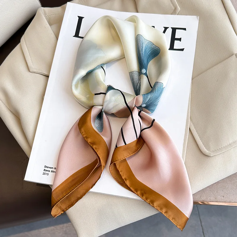 Hot Sale New 70*70CM Small Silk Square Hair Scarf Women Fancy Flower Floral Printed Silk Tie Scarf Neckerchief For Lady Bandanas