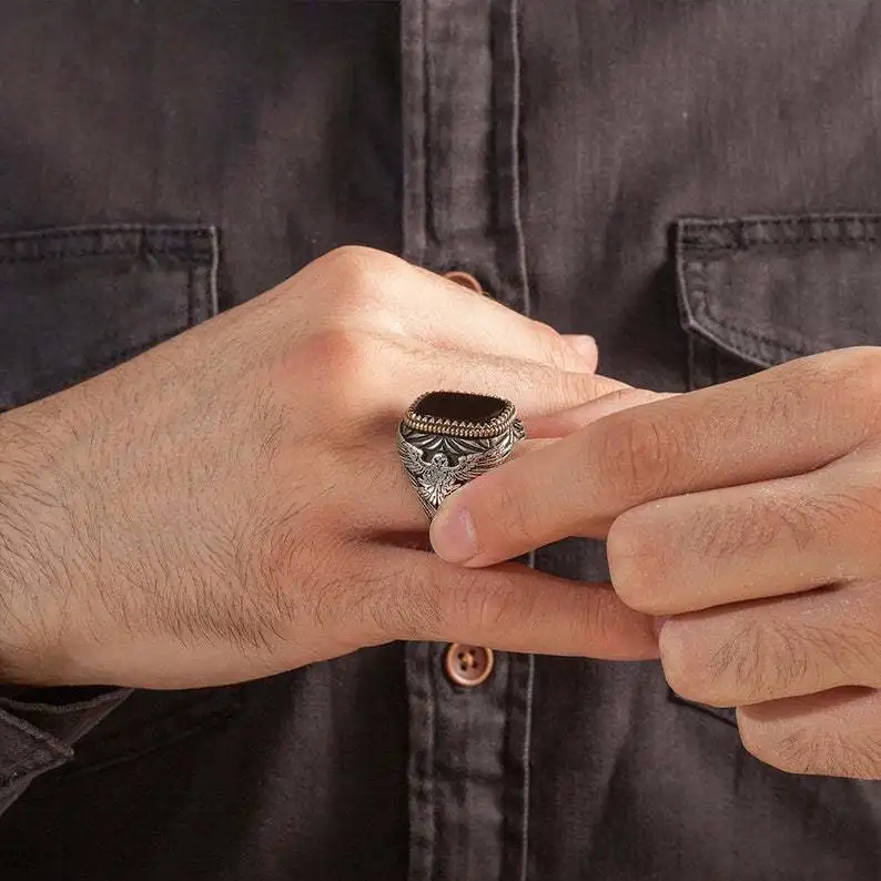 925  Plated Silver Stone Ring Designs For Men Turkey