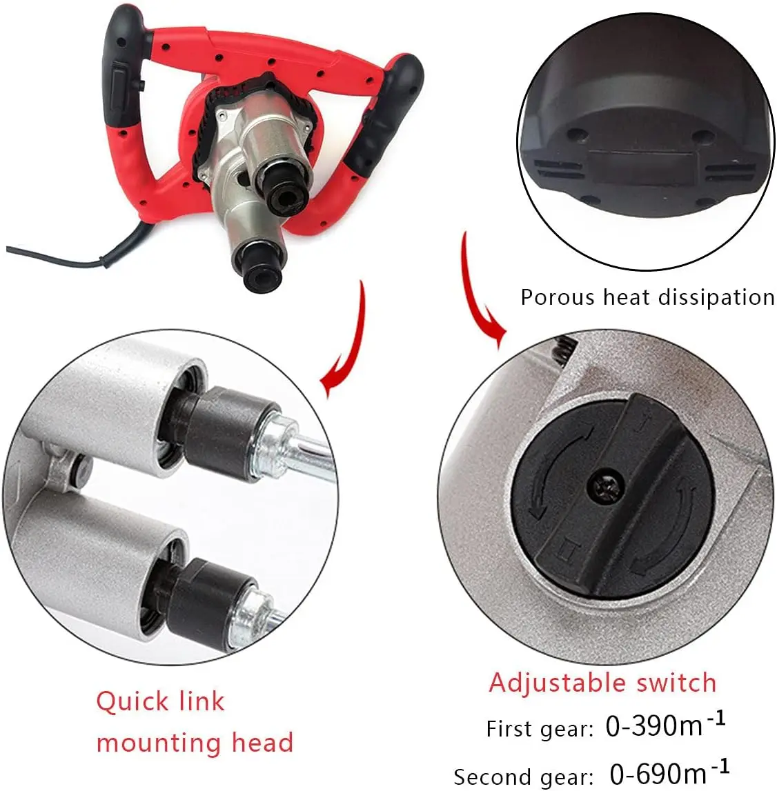 Wholesale Portable 2500W Electric Handheld  putty powder mixer  6-speed adjustable cement paint mixer machine Double Auger Mixer