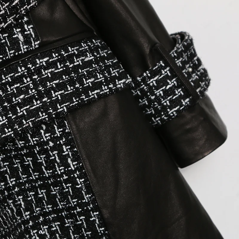 wholesales leather  price motorcycle leather jacket women fur long coat  with belt can custom plus size