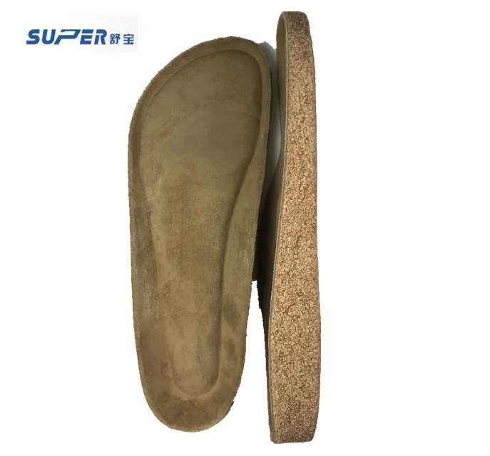 Real cork cow leather orthotic midsole for sandals and slippers