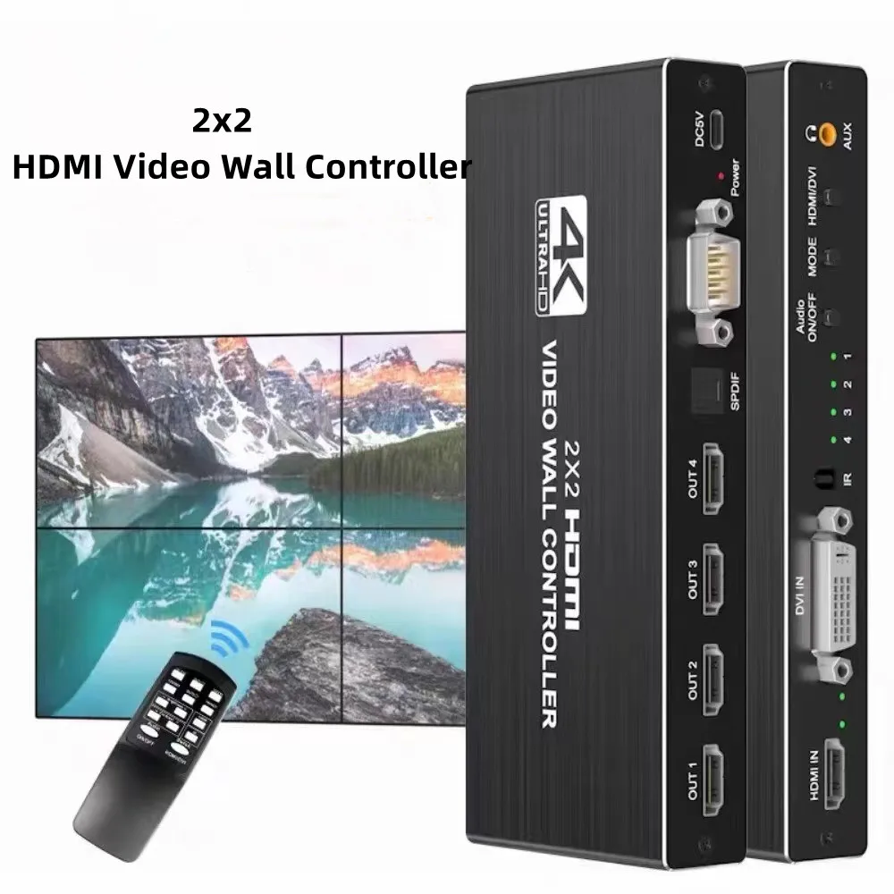 4K 2x2 HDMI Video Wall Controller with Remote