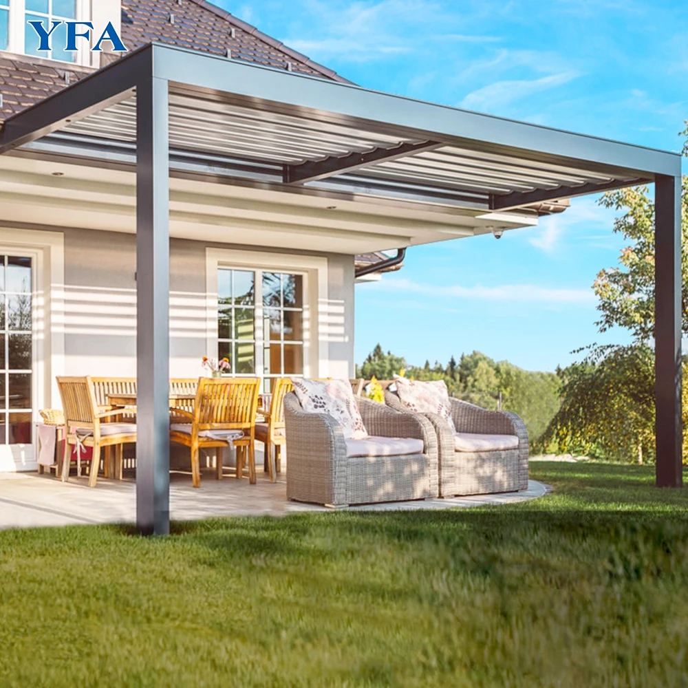 Двухжильная моторизованная алюминиевая беседка с регулируемыми жалюзи