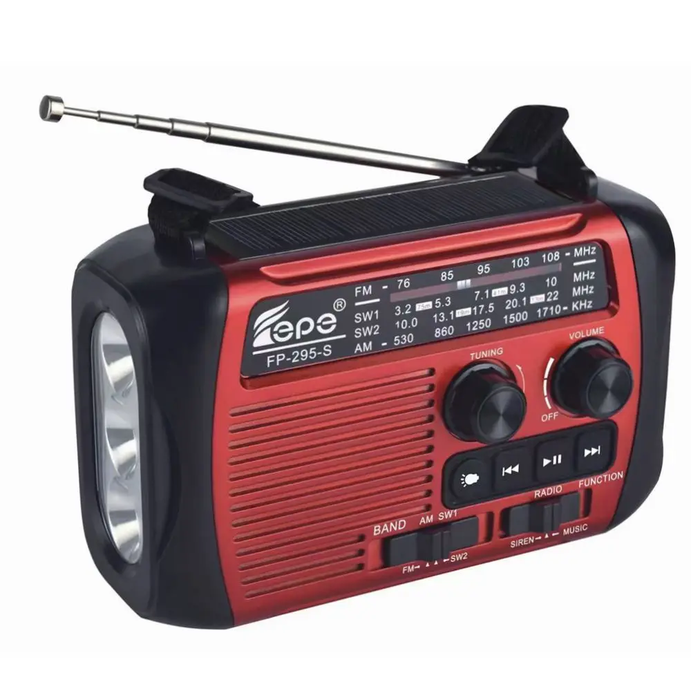 Emergency Hand Crank Flashlight Radio AM FM SW 4 Band Solar Powered SOS dynamo radio FP-295-S