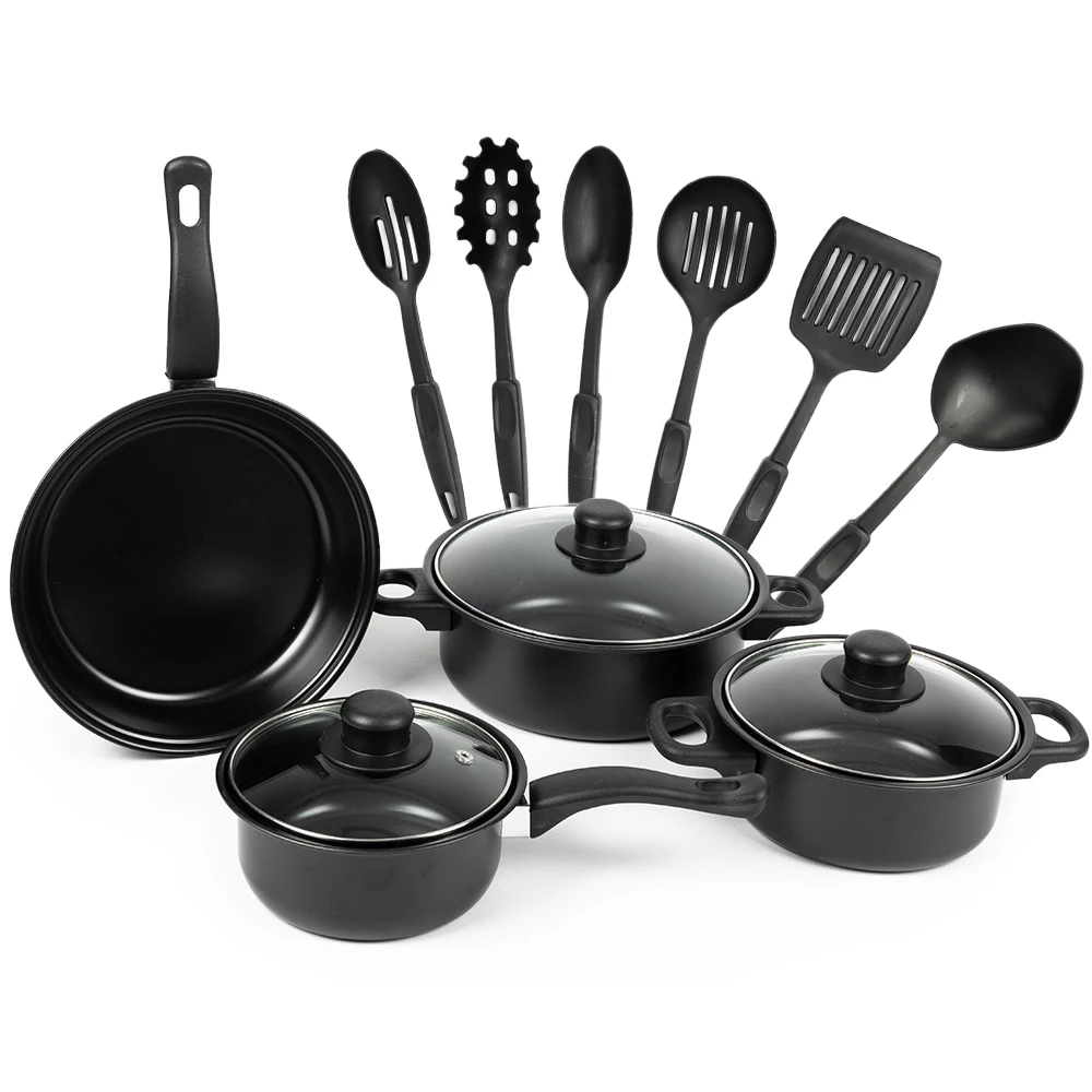 Smartpan Wholesale high grade 13 Pcs Black Kitchen Non Stick cookware Utensils set Aluminum