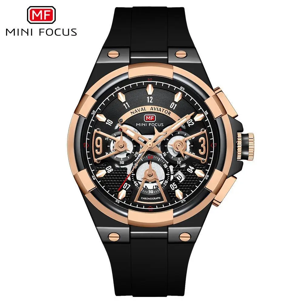 Mini Focus best-selling pilot series floating three-dimensional hollow double layered silicone quartz watch men trendy texture
