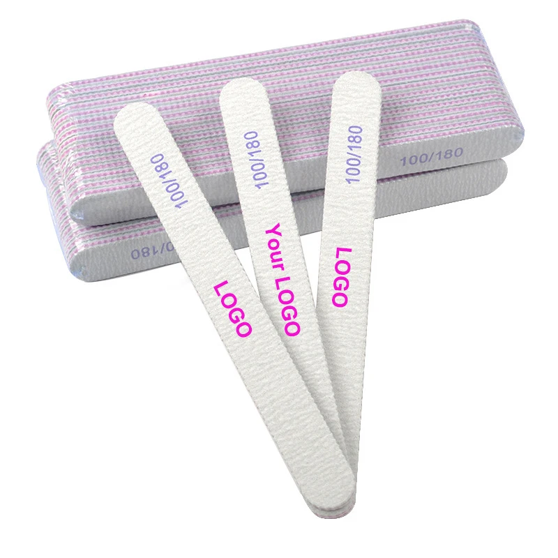 Nail File Custom LOGO 12 PCS Professional Reusable 100/180 Grit Double Sides Washable Nail File Manicure Tools