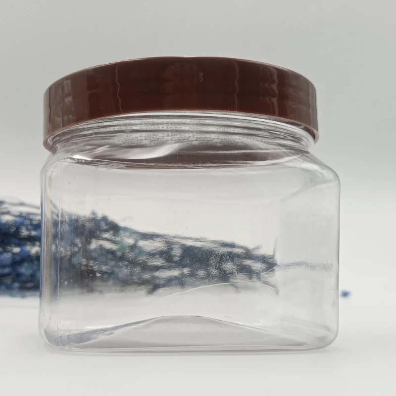 Custom Color Cosmetic 500g Square Plastic Unique Empty Body Scrub Jars With Wooden Spoon