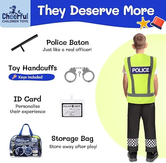 Kids police play set fancy dress costume for 3-5 years old kids,police costume for child pretend play dress up game with siren