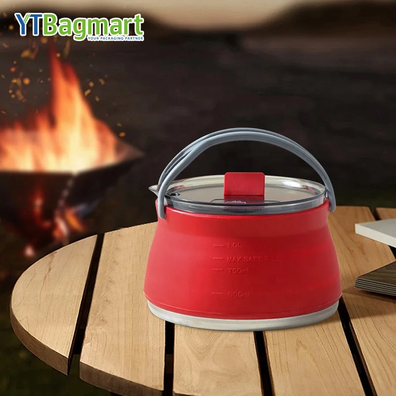 Outdoor Camping Cookware Set Silicone Folding Kettle Soup Pot Camping Portable Tableware