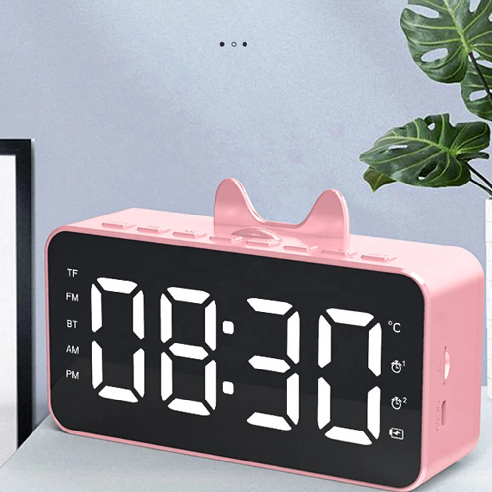 BT Speaker Alarm Clock Digital Display LED Wireless Sub woofer Music Player FM Radio Desk Table Clock relojes stereo TF card