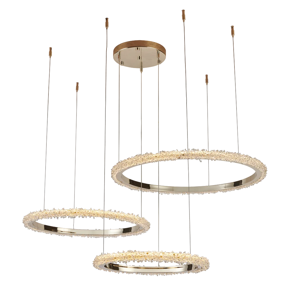 2024 New designer gold crystal three circle combination LED crystal pineapple bead villa pendant lights modern gold chandelier