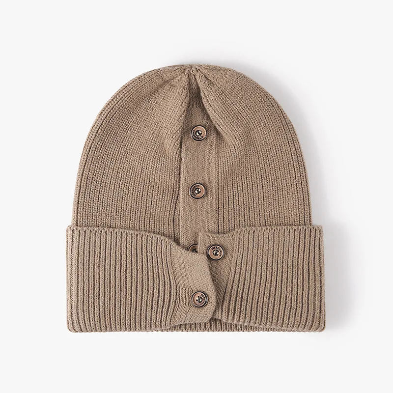 BSBH Wholesale Fashion Custom Logo Knitted Hat With Buttons For Lady Winter Festive Party Holiday Soft Warm Hat Beanie Cap