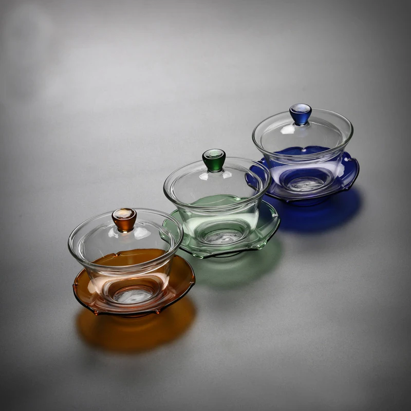 
150ml Transparent blue green yellow Glass Gaiwan Teapot 