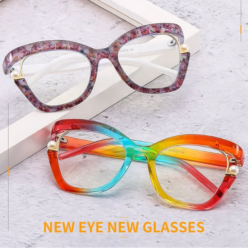 Factory new design trendy rainbow color spectacles eyeglasses frames cat eye optical glasses for women