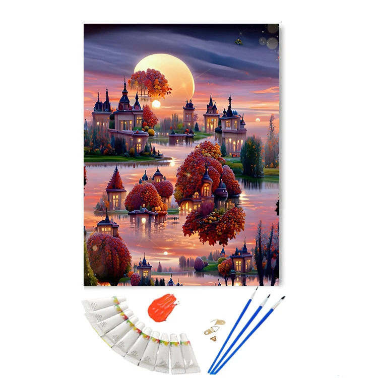 Custom Digital watercolor paint by number on canvas DIY frame beautiful  night picture painting  by number for adults classic