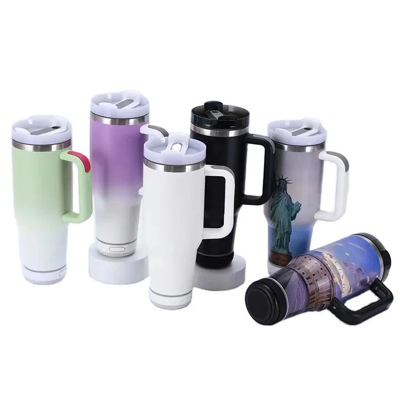 40oz Stainless Steel Tumbler With Speaker With Handle Water Bottle 40oz Tumbler With Bluetooth Speaker