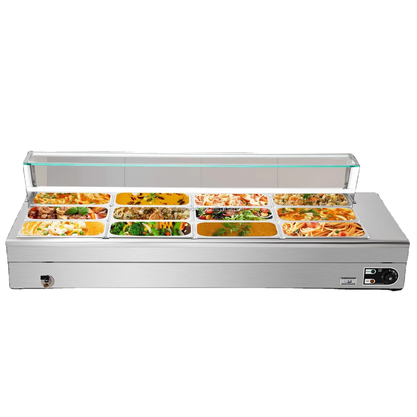 WeWork Bain Marie Food Warmer 12 Pan x 1/3 GN Stainless Steel Commercial Food Steam 1500W Electric Countertop Food Warmer