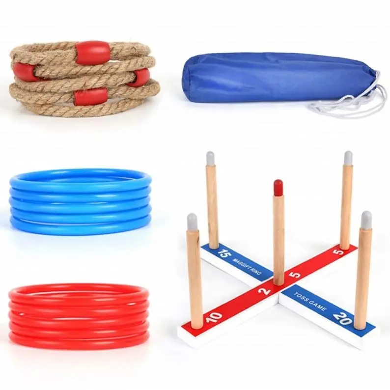 Wooden Loop & Hoop Ring Toss Game Set Easy Backyard,beach,outdoor Games to Assemble, With Carry Bag for Easy Storage.