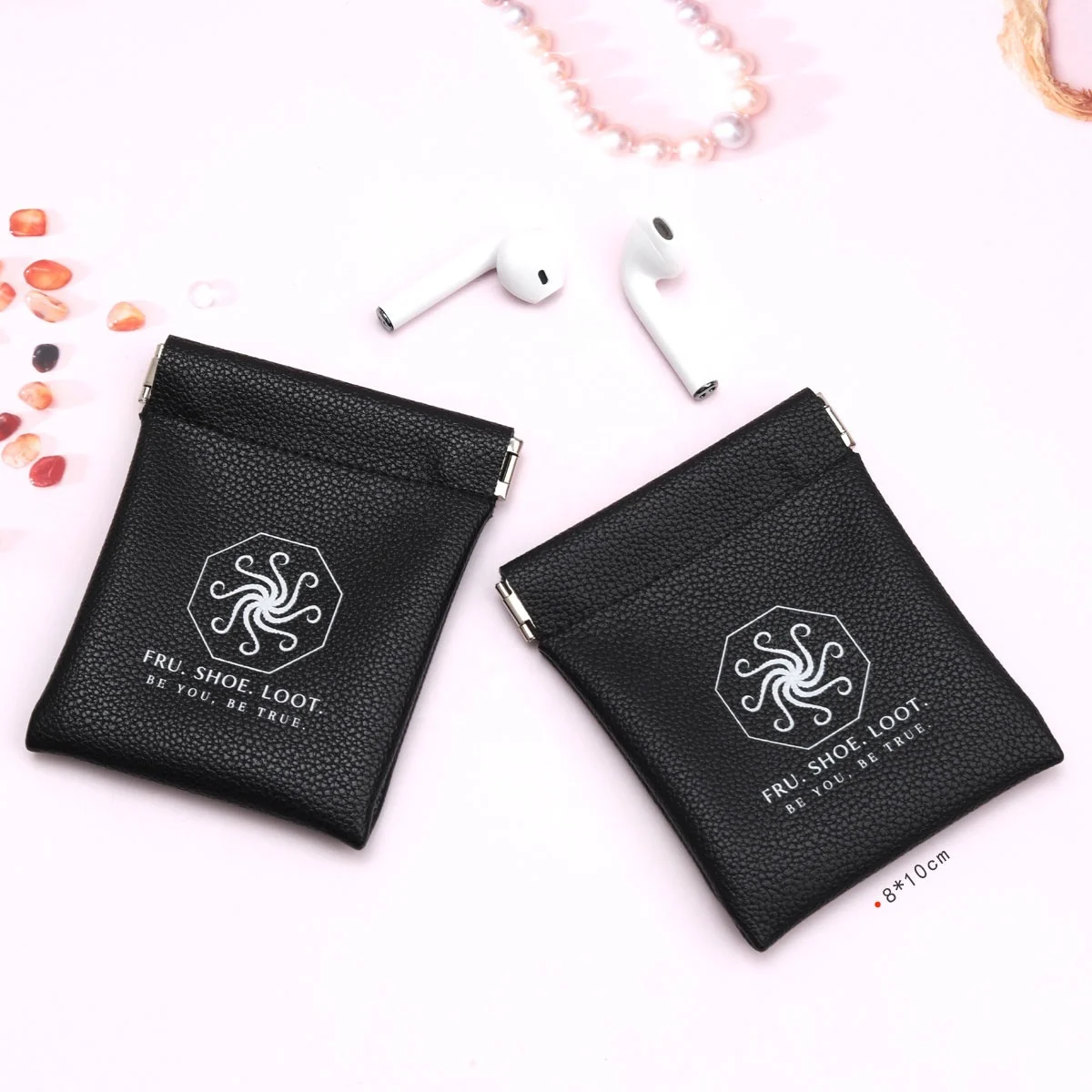 Custom Logo Portable Pu Leather Jewelry Bag With Closed Iron Sheet Earphone Coin Gifts Hook Cosmetic Packaging Leather Pouch