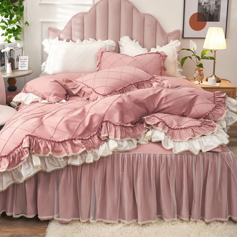2023 New Cotton Korean Version Bed Skirt 4-piece Bedding Set