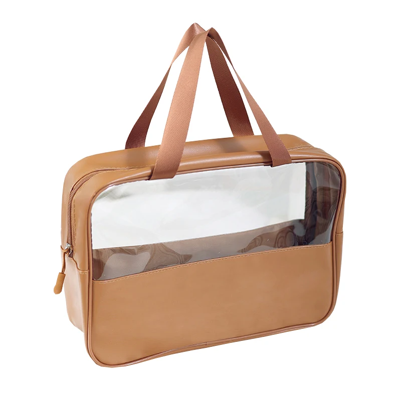 Women Carrying Toiletry Bag Custom Color Handle Transparent PVC Waterproof Shampoo Cosmetic Makeup Pouch Case Girls Storage Bag