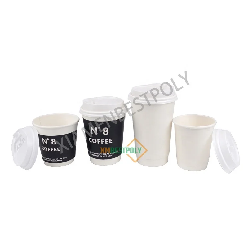 Wholesale Custom Printed Logo Disposable Double Wall Paper Coffee Cups 8OZ 12OZ 16OZ Hot Coffee Cup With Lid