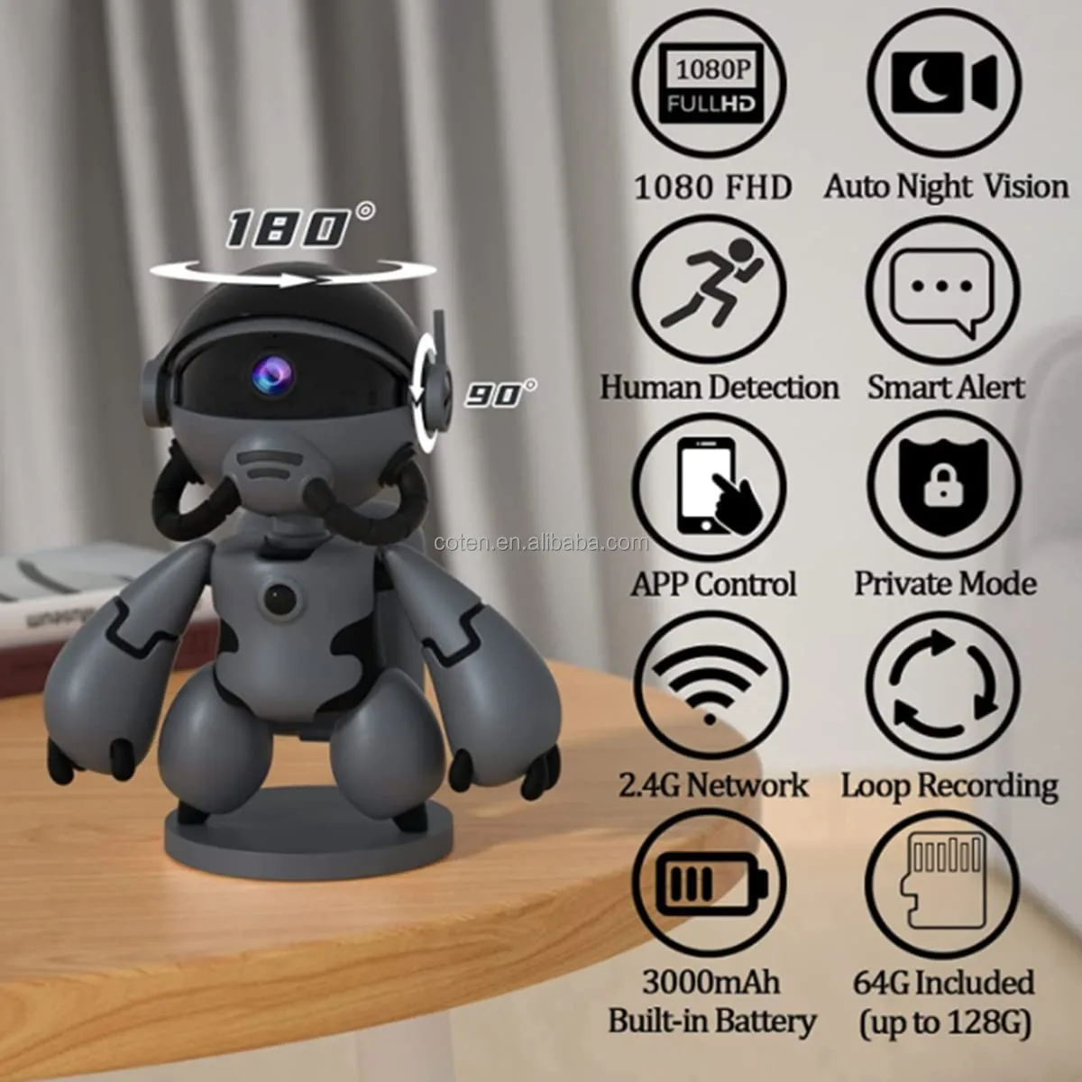 1080P Indoor WiFi Dog Camera Baby Monitor Cute Robot Shape with Motion Detection, IR Night Vision, 2 Way Voice, APP Control,