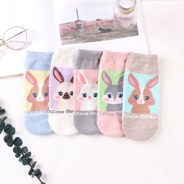 2021 Funny Harajuku Cute Rabbit Socks Meias Jacquard Cartoon Low Cut Ankle Socks Girl Women Novelty Animal Short Socks