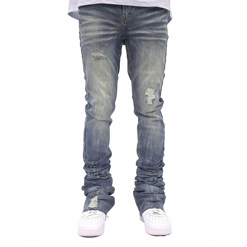 custom stacked jeans men trousers denim good quality  wholesale men stacked jeans