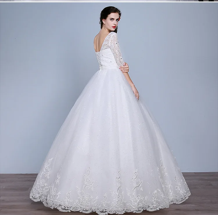 XMN  2021 Plus Size Princess Ball Gown Bridal Dress Lace Wedding Dress with Sleeve