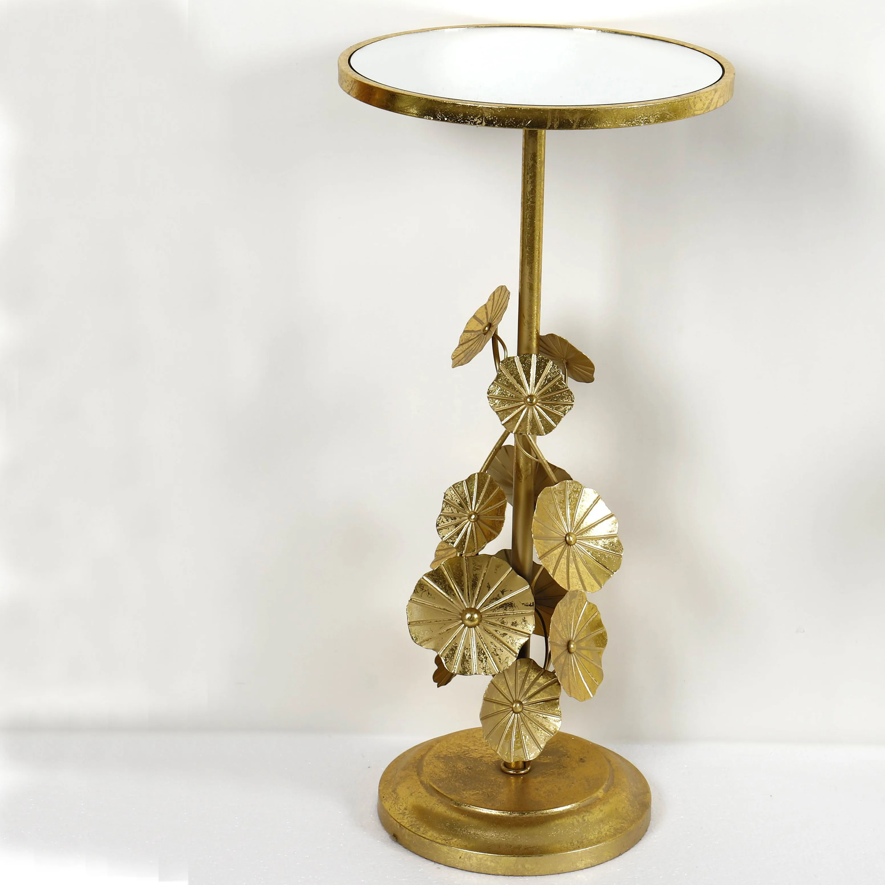 coffee table modern customized flower decorative shinely gold foiled mirror top round coffee table