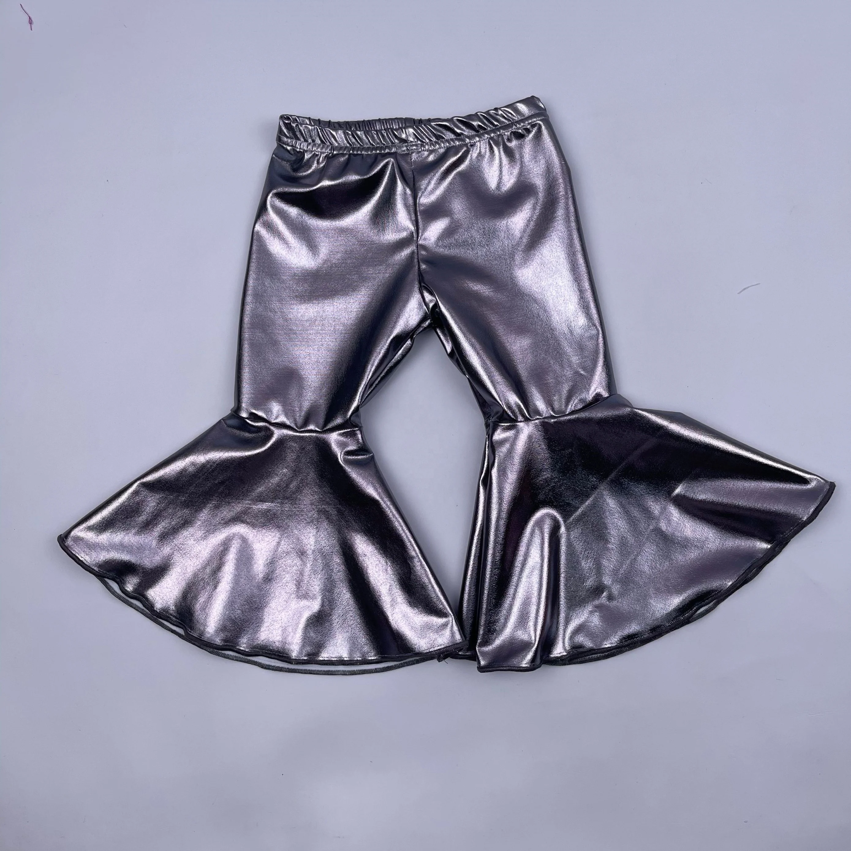 Qingli Oem Hot Sale Baby Casual Pants Toddler Baby Girl Ruffle Leggings Pu Leather Bell Bottoms Flare Pants