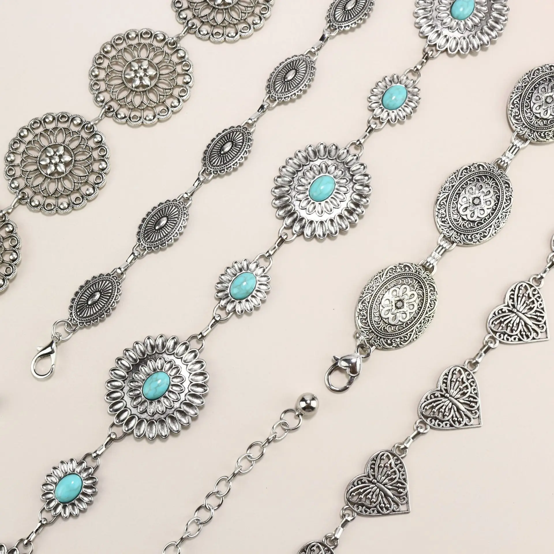 Женский овальный пояс цепочка из бирюзового металла