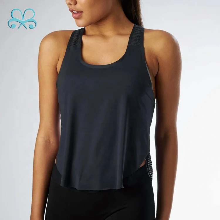 High quality loose crop top womens gym tank top with mesh back