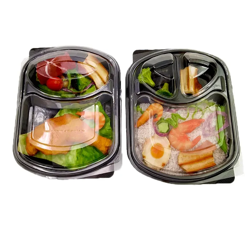 Meal Prep food Packaging 2 compartment Microwavable plastic food container with Lid take out Disposable Lunch bento Box