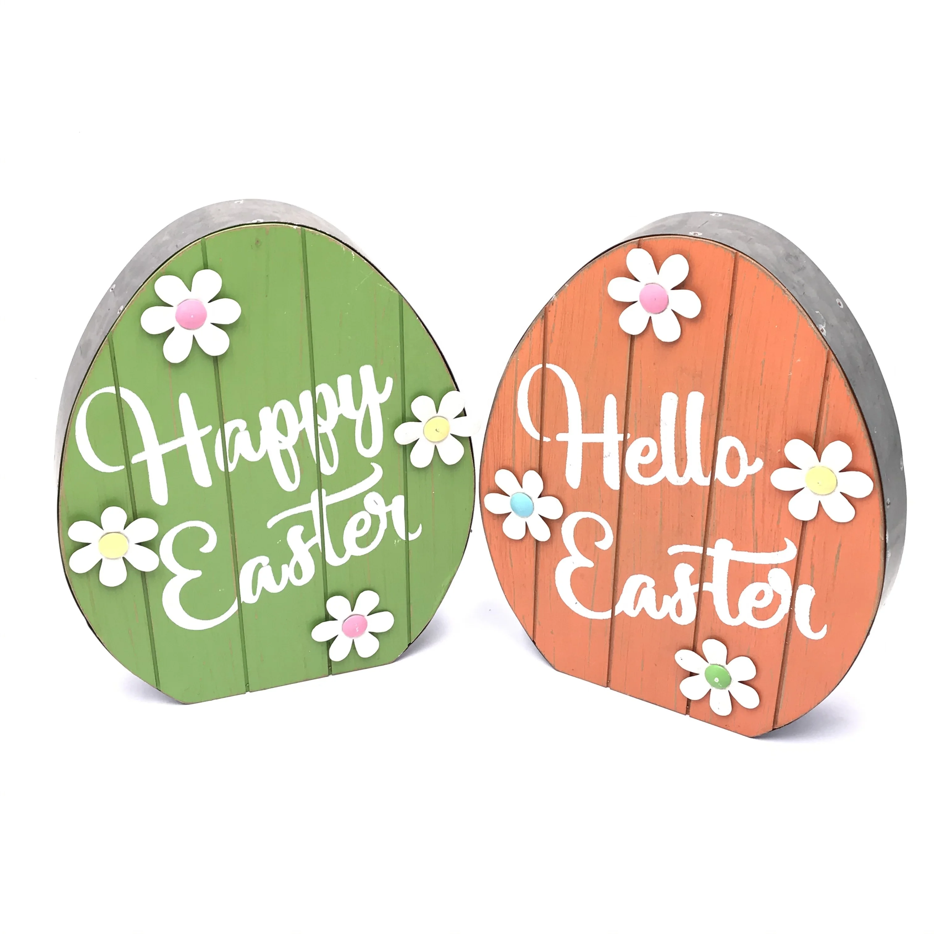 Wooden Metal Colorful Handmade Easter Egg Decoration Spring Egg Ornaments Happy Hello Easter Sign for Home Garden Spring Decor