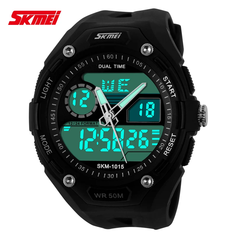 SKMEI 1015 Men Quartz Analog Digital Watch Fashion Design Water Proof Multifunction Complete Calendar Day Alarm Sport Watch