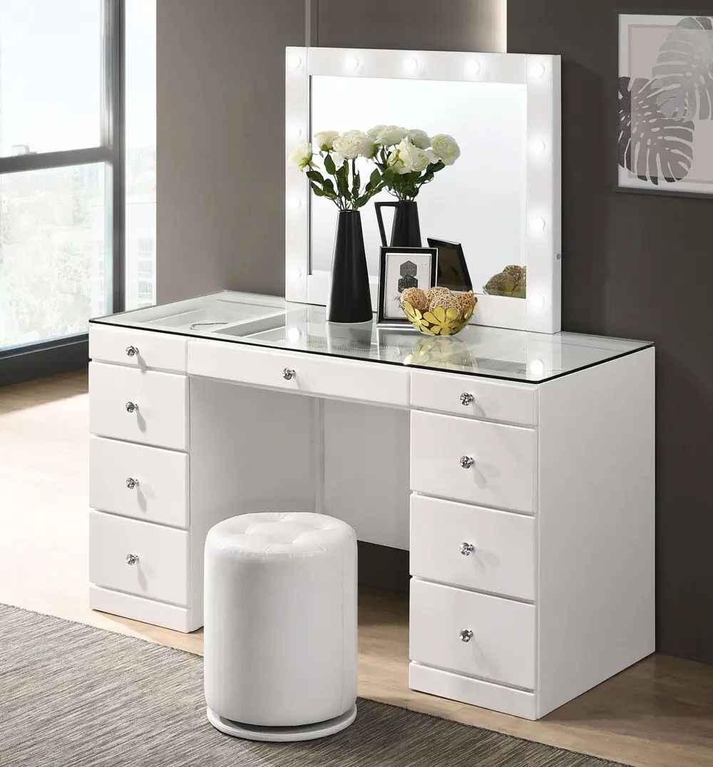 Accent floating crystal mirrored dresser set with drawer