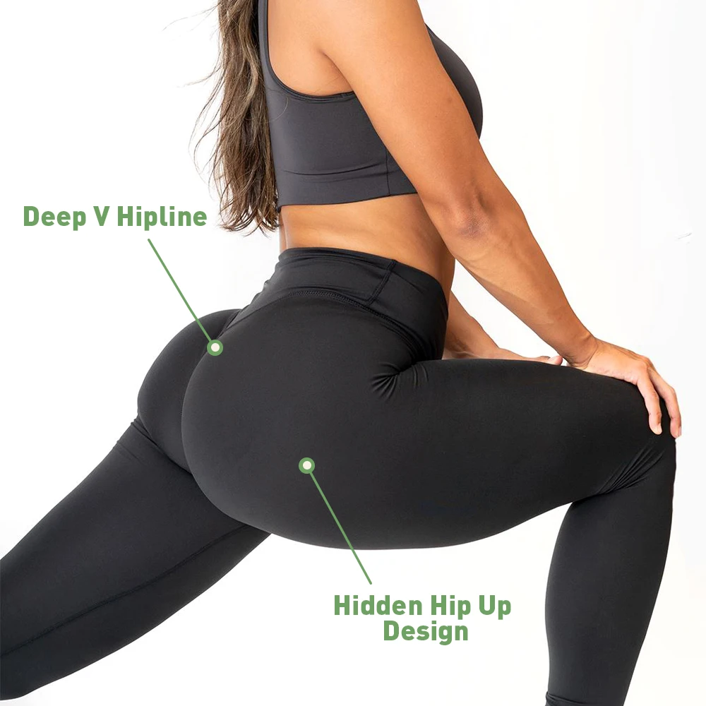 SHINBENE Sculpt Peach High Waist Gym Tights Yoga Pants Deep V Back Hidden Scrunch Fitness Leggings