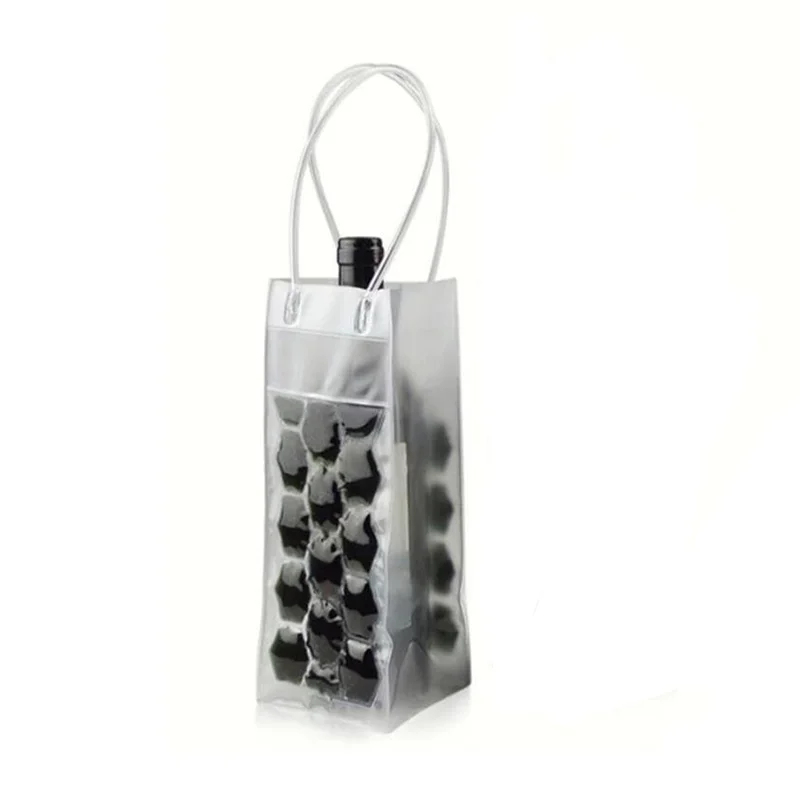 Portable transparent Beer chilling Wine bottle Cooler bag pvc plastic ice bag for wine