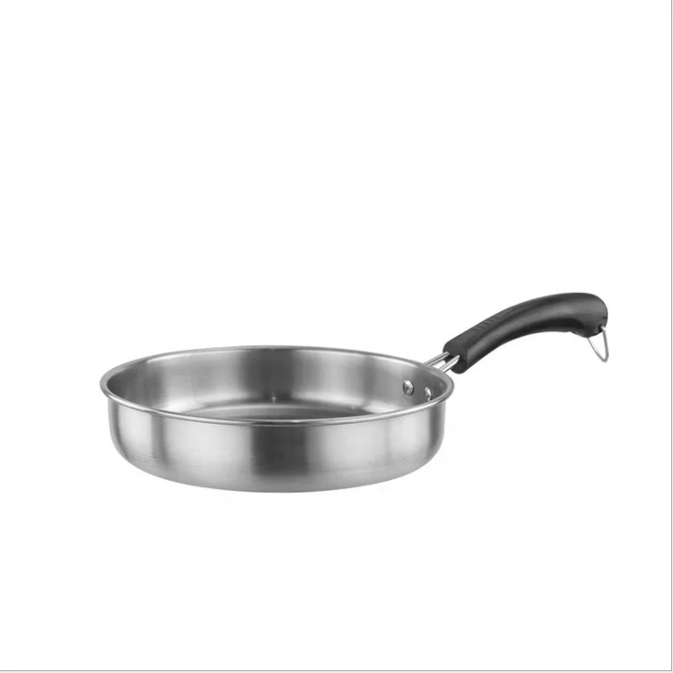 New Flat Bottom Easy to Clean Multi-functional Stainless Steel Round Shape Kitchen Non Stick Cooking Pan Egg Frying Pan