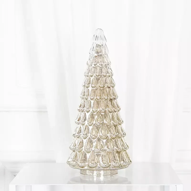 Handmade table decoration glass Christmas tree shaped light led glass tree with 3 sizes