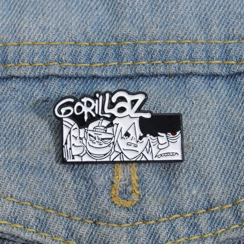 Creative Gorillaz Rock band commemorative metal brooch personality black and white comic cartoon character badge