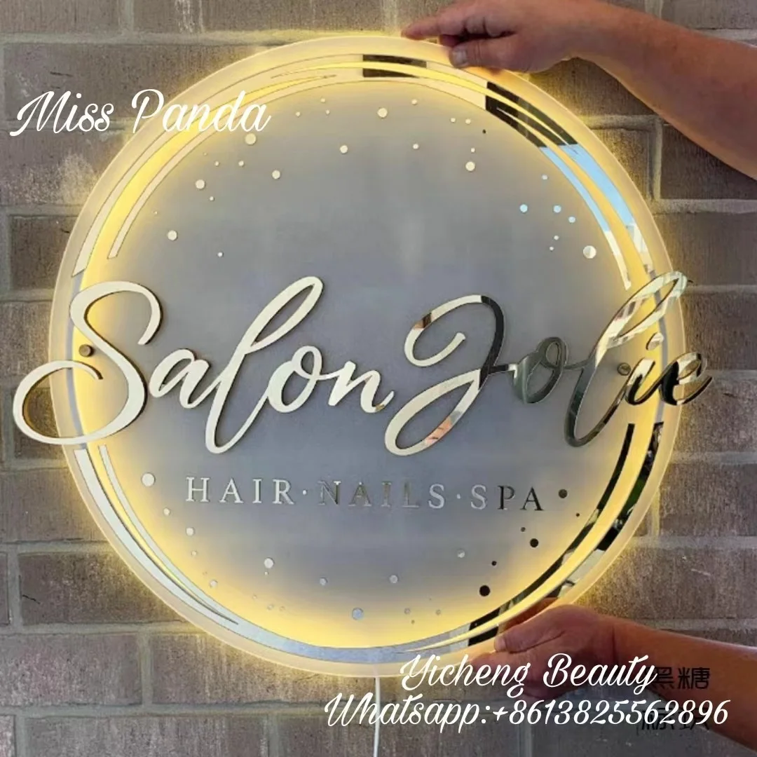Acrylic mirror gold Sign Salon business sign customized logo Wall 3d Business name sign