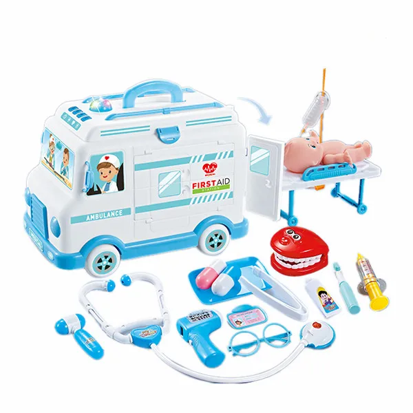 Kids sound and light Medical doctor pretend play toys set emergency ambulance car toy with doll