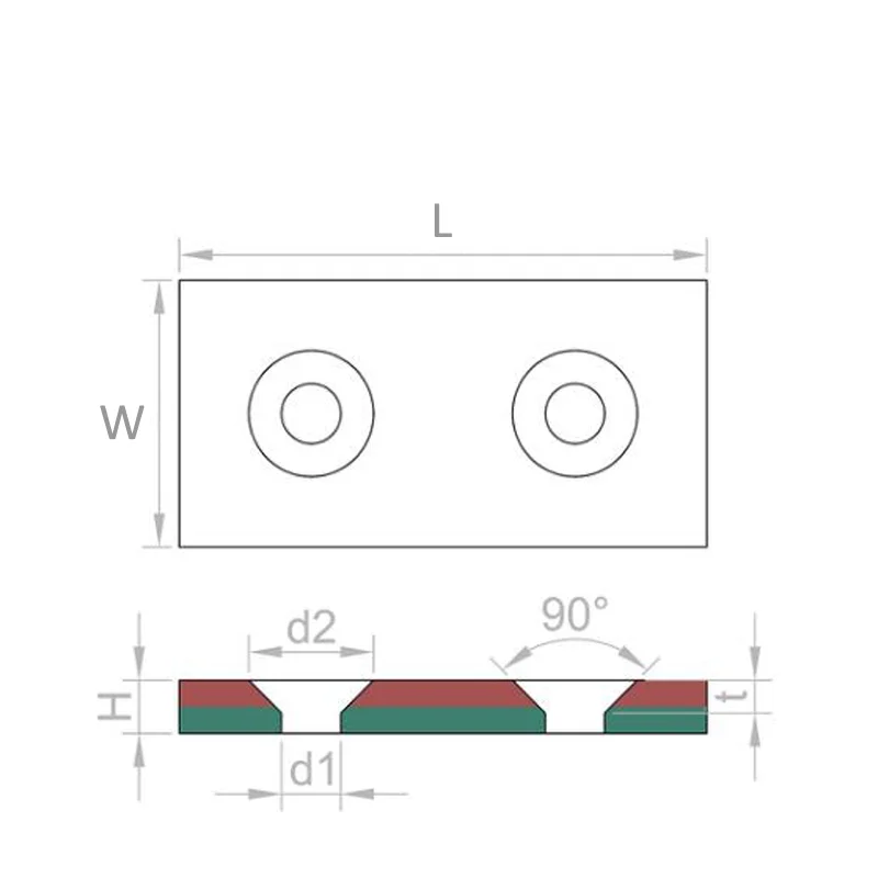 N52 super permanent strong magnet ndfeb sheet magnet rare earth rectangular countersunk hole neodymium magnet block