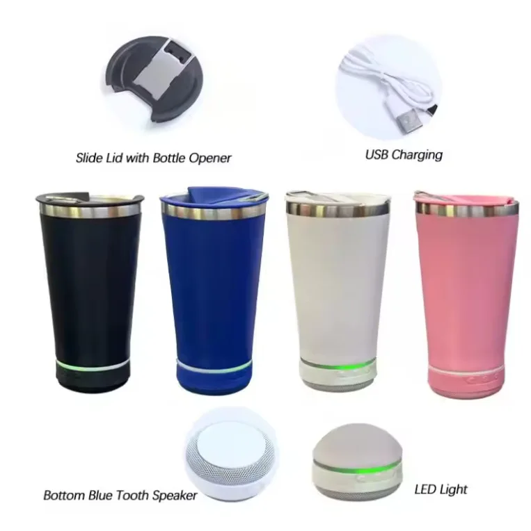 Wholesale  16oz USB Bluetooth Speaker Cup Outdoor Music Smart Tumbler Insulated Beer Water Cups with Beer Opener