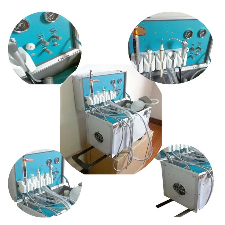 Dentists Lab Mobile Dental Unit Portable Rolling Case Box with Oilless Air Compresor Mobile Clinic Dental Equipment