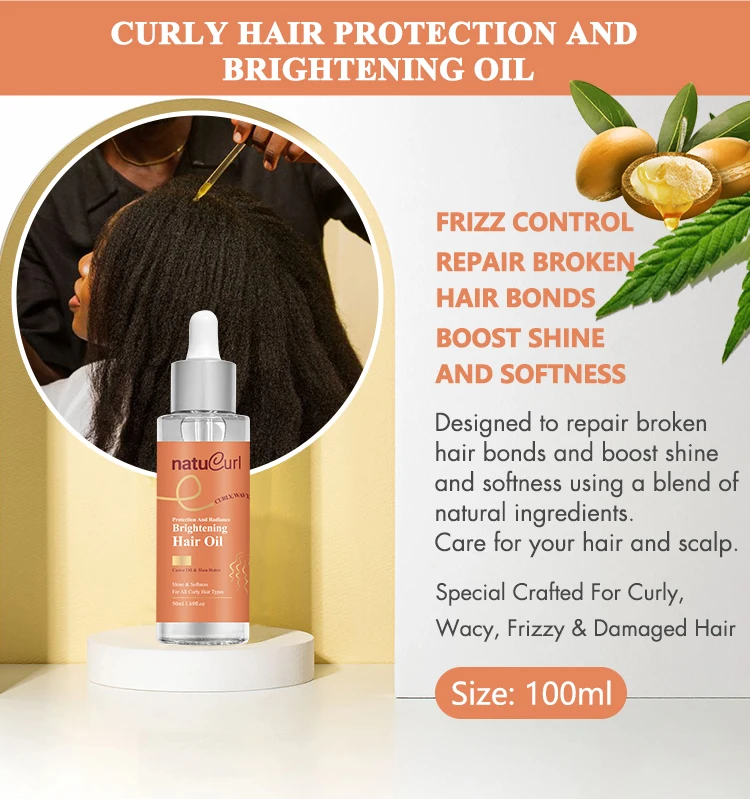 Custom Logo Chemical-free Organic Hair Care Curly Hair Oil for Deeply moisturizes and Repairs damaged hair